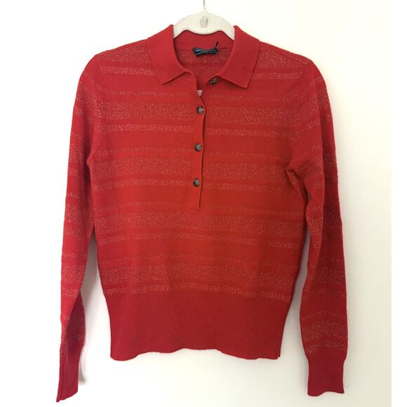 Vineyard Vines 100% Cashmere Red Velvet Shine Stripe Polo Women’s Pullover XXS - Picture 2 of 11